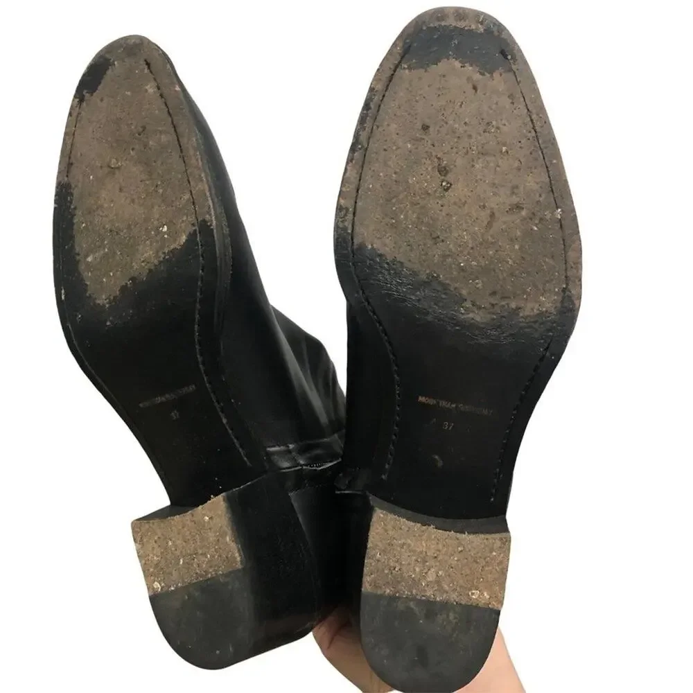 More Than Yesterday Women's Black Leather Heeled Bootie SIZE 37 / US 6.5